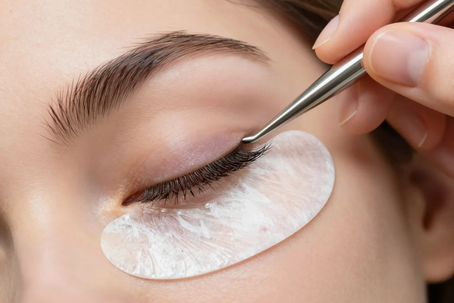 Wimpernlifting im Kosmetikstudio Dresden Prohlis, Wimpern werden auf dem Silikonpad ausgerichtet